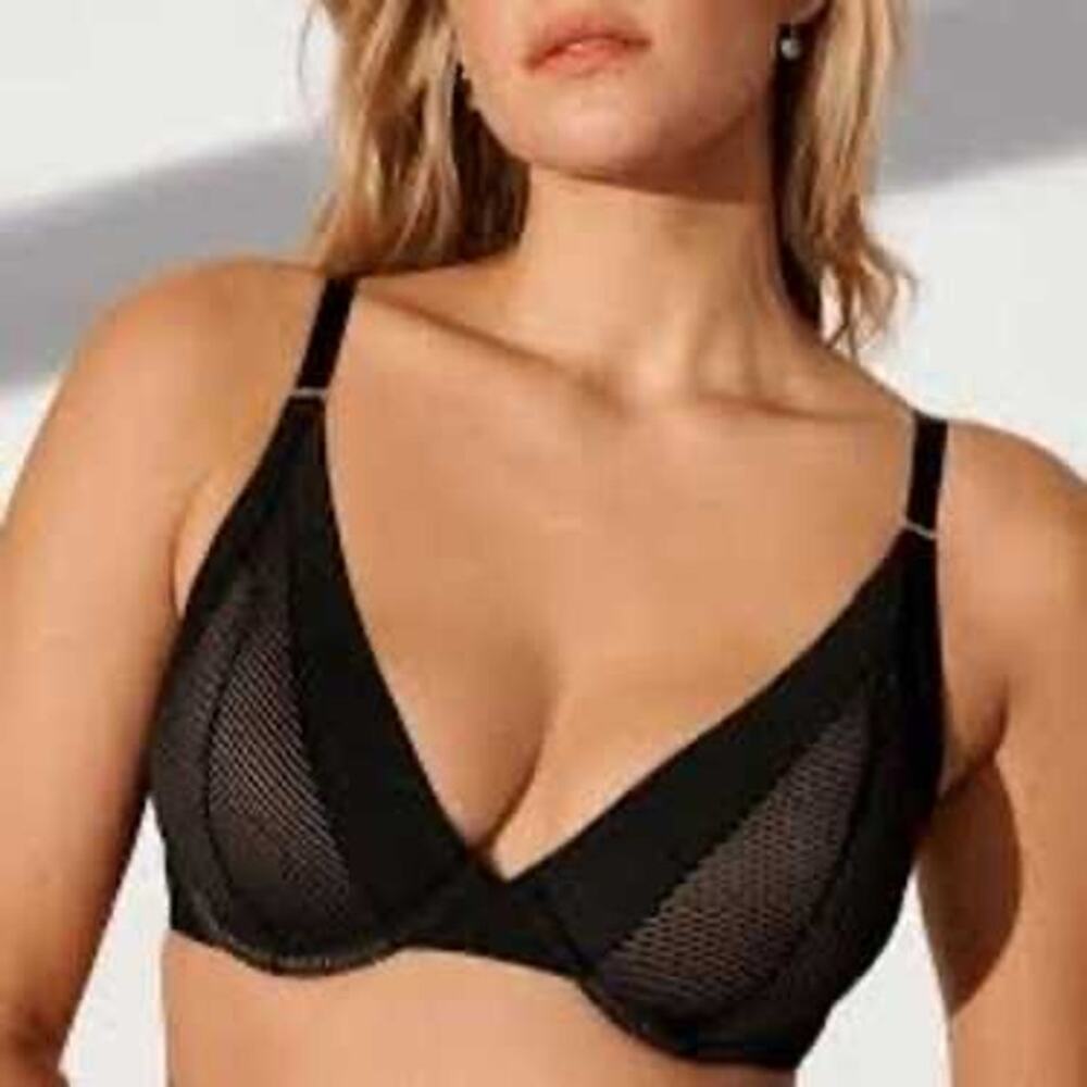 ThirdLove Shadow Stripe Plunge Bra 34F Beige Underwire Lightly Lined - Picture 5 of 6